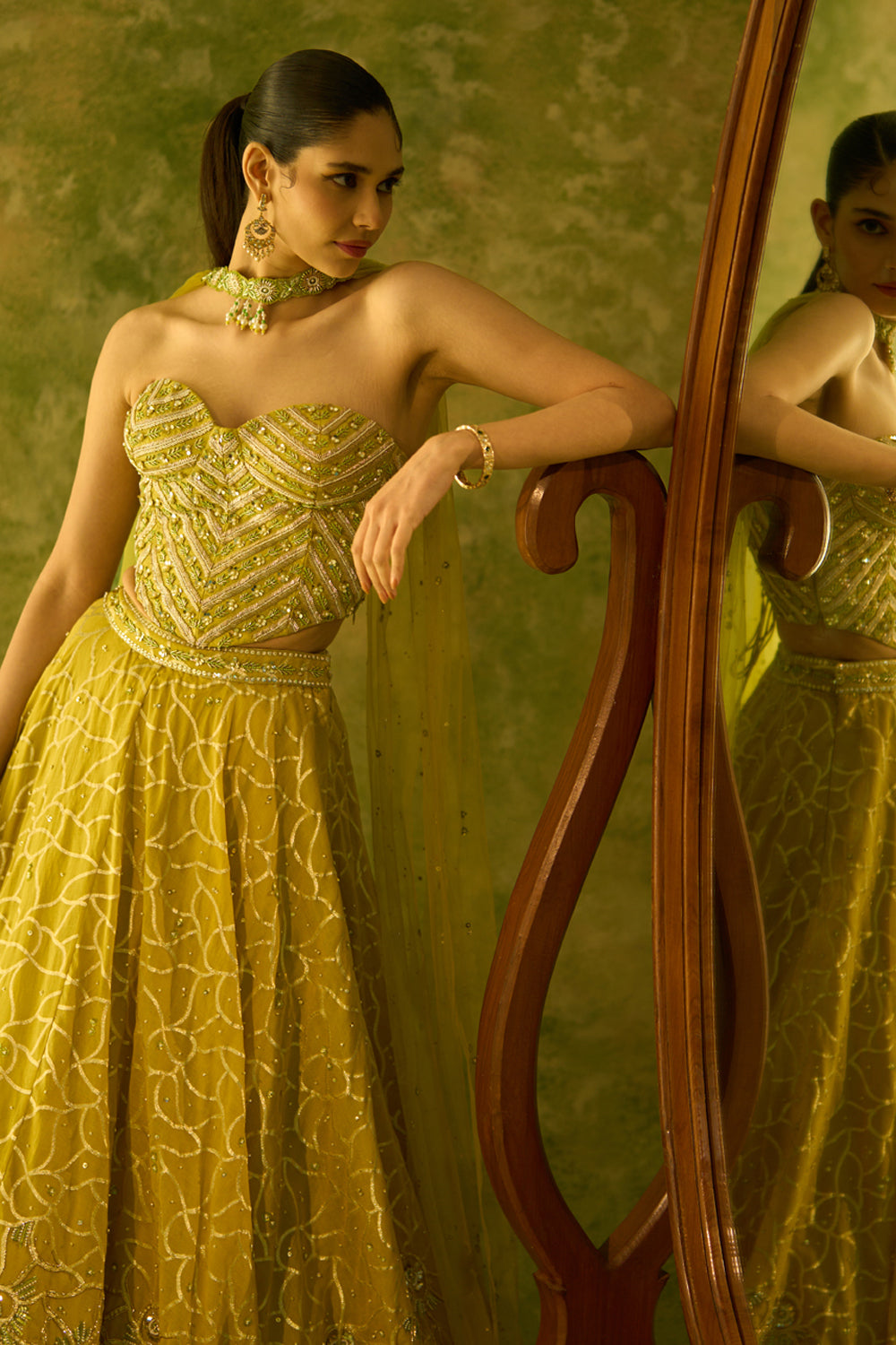 Brocade Chanderi Yellow Lehenga Set