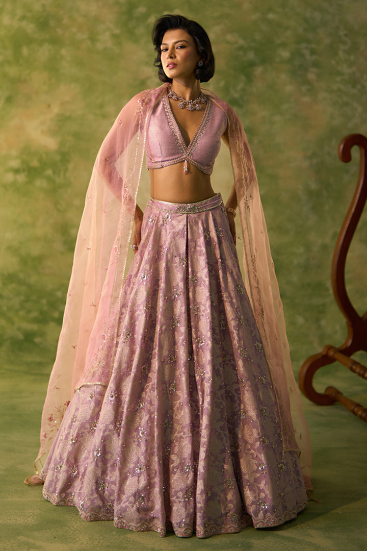 Brocade Chanderi Lavender Lehenga Set