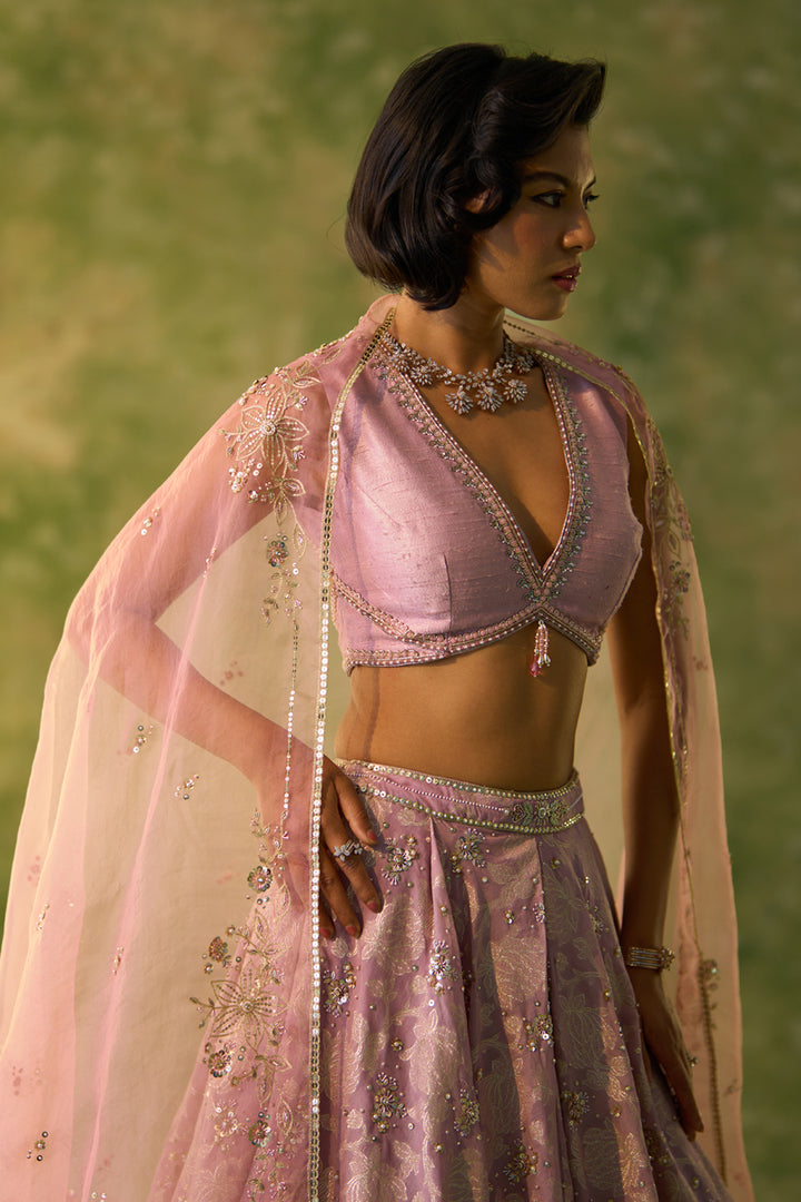 Brocade Chanderi Lavender Lehenga Set