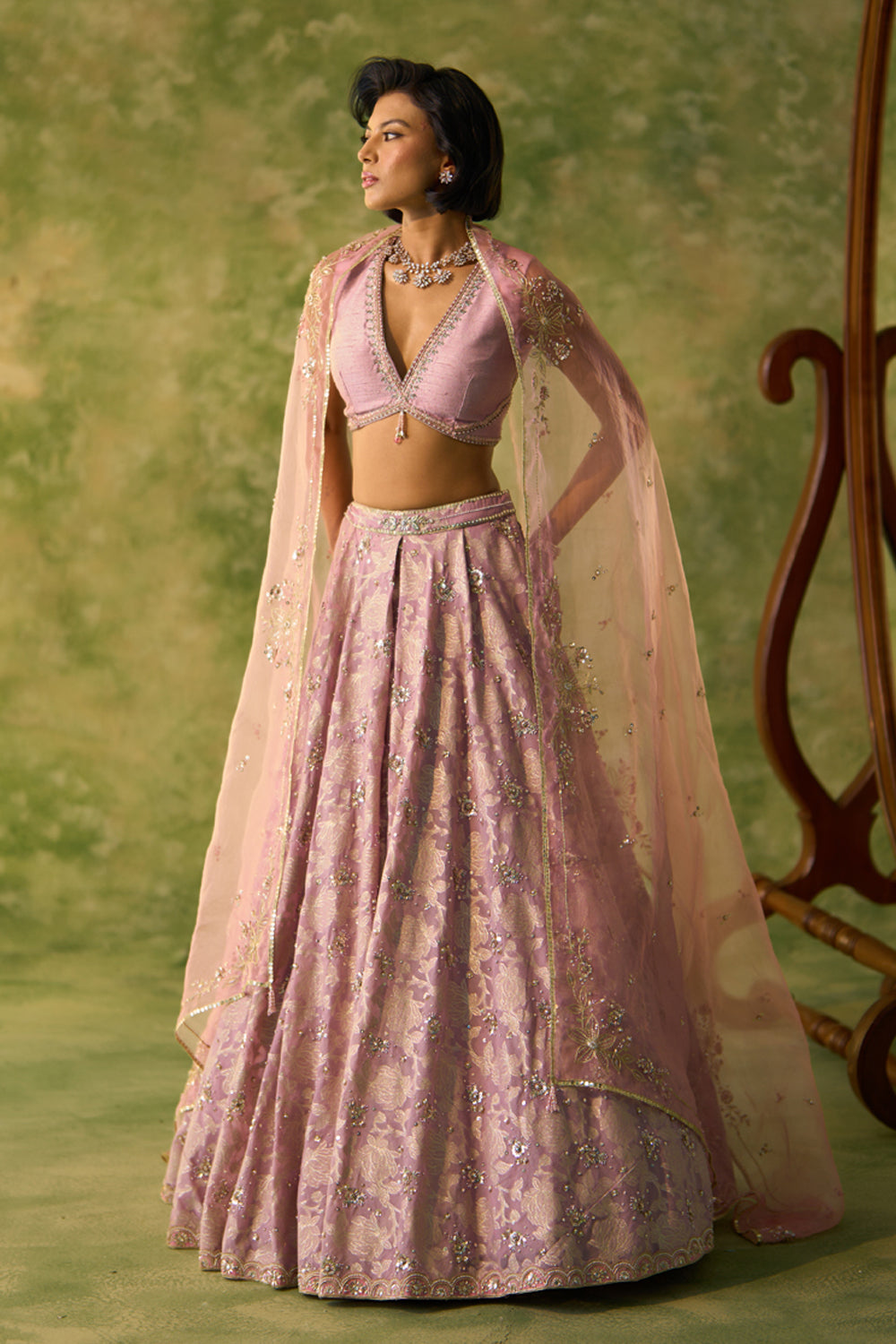 Brocade Chanderi Lavender Lehenga Set