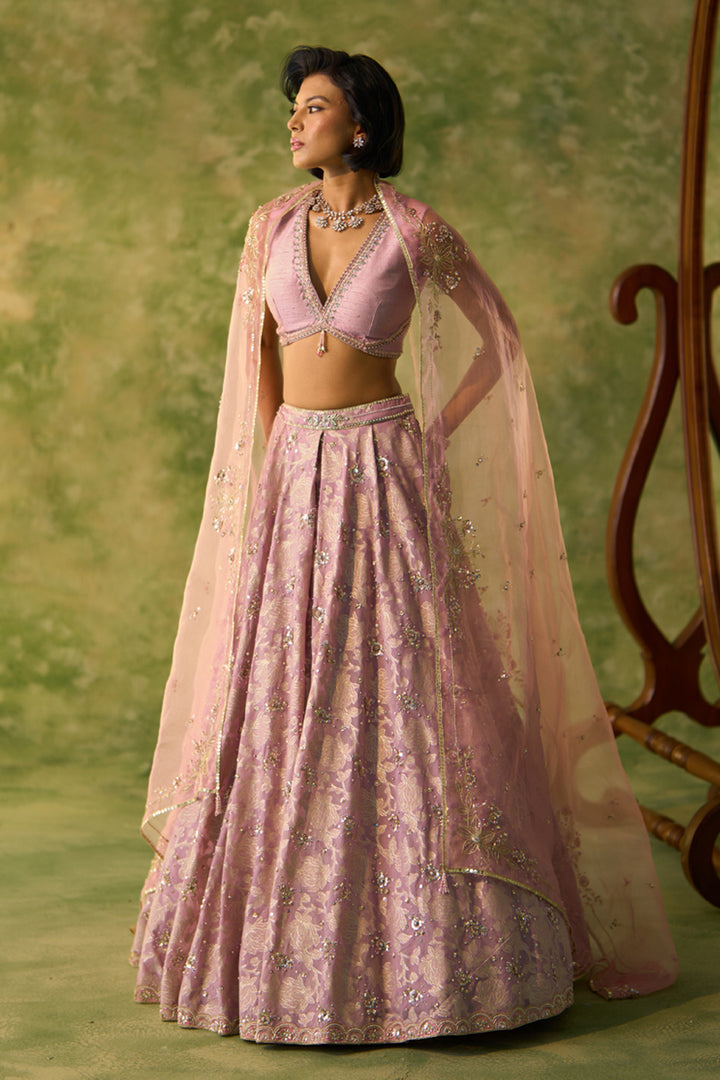 Brocade Chanderi Lavender Lehenga Set