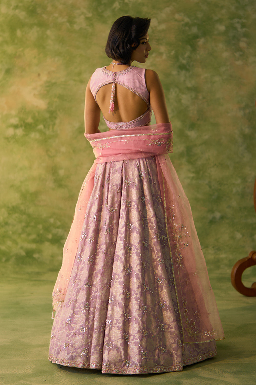 Brocade Chanderi Lavender Lehenga Set
