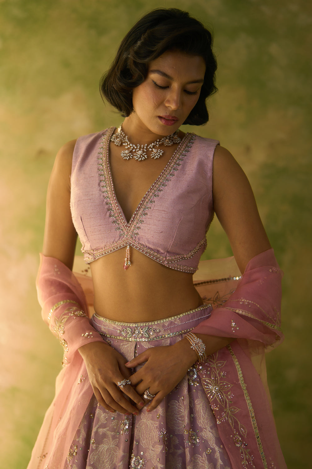 Brocade Chanderi Lavender Lehenga Set
