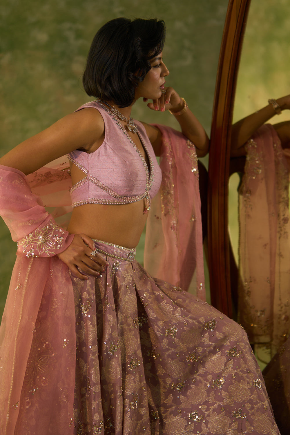 Brocade Chanderi Lavender Lehenga Set