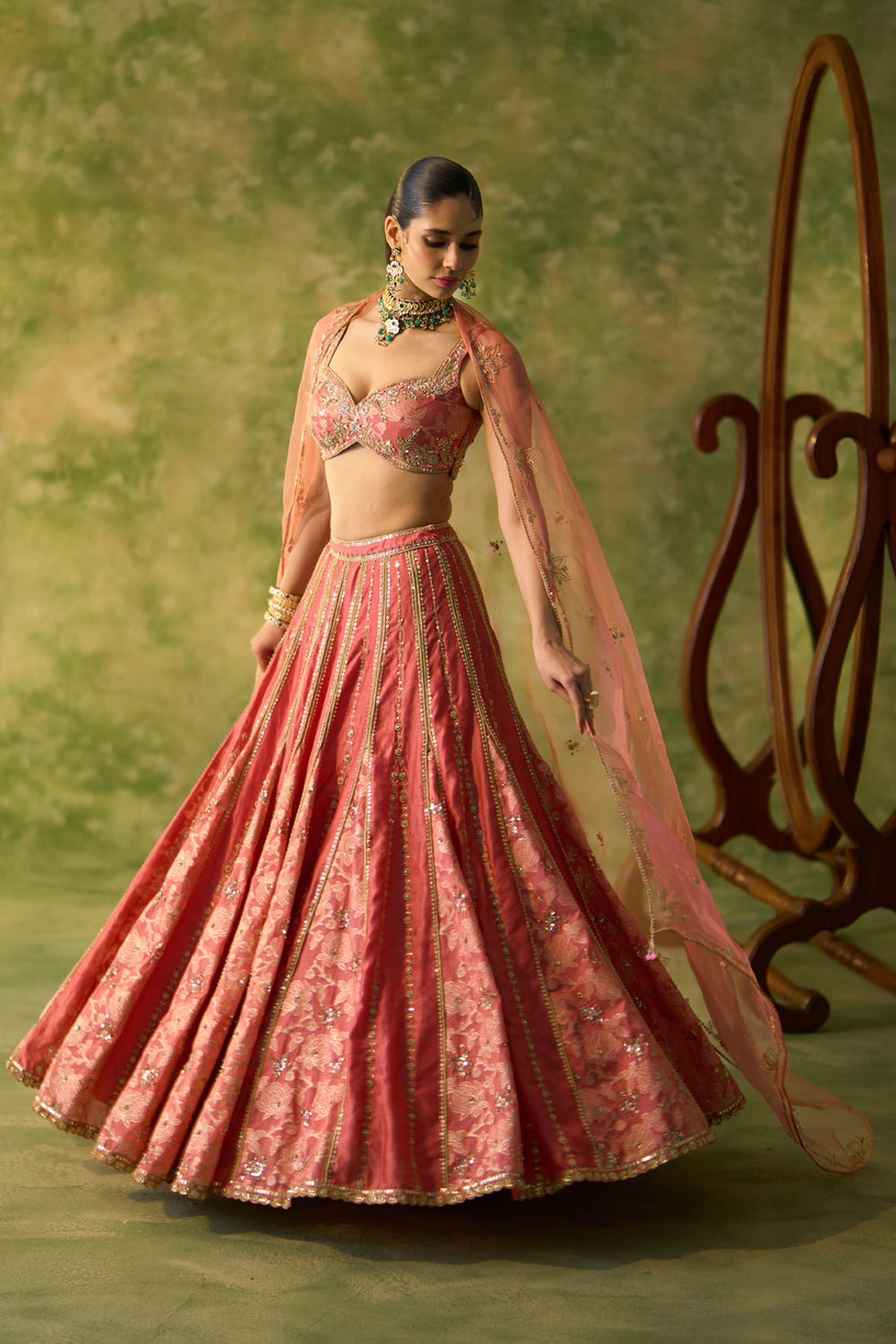 Brocade Chanderi Gore Peach Lehenga Set