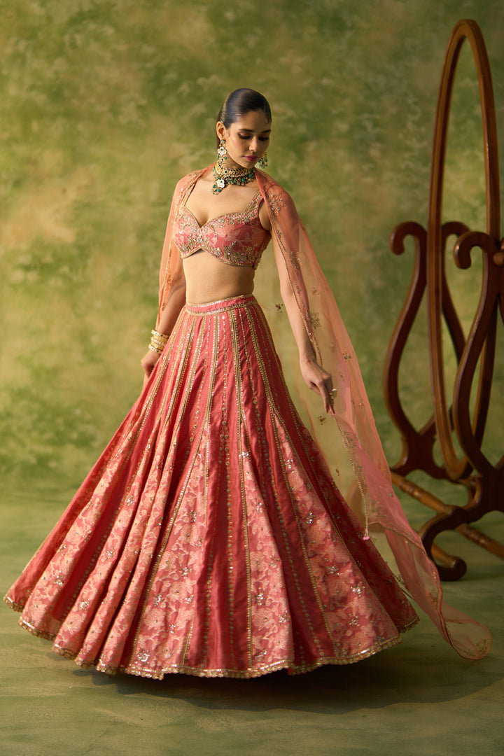 Brocade Chanderi Gore Peach Lehenga Set