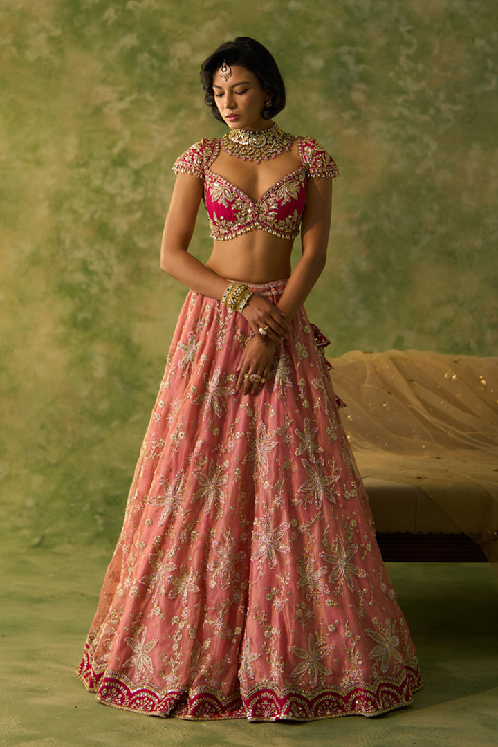 Pink Tissue Bridal Lehenga Set