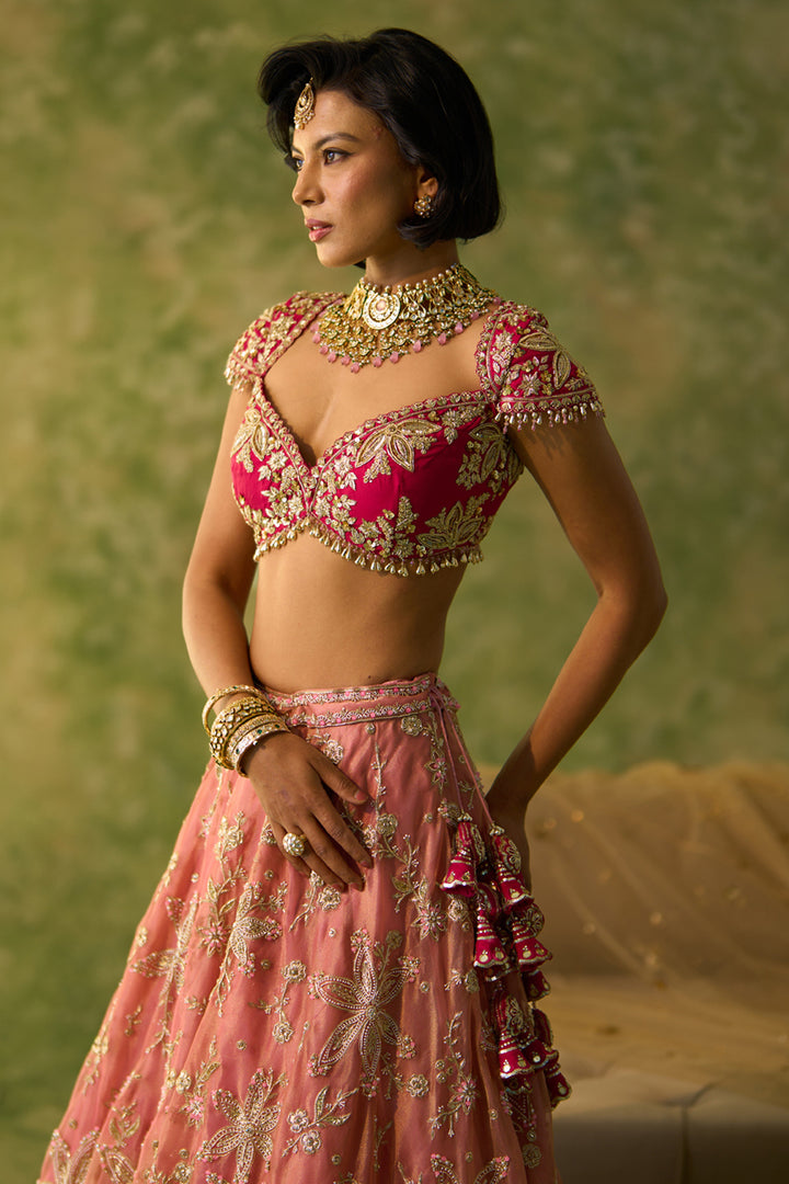 Pink Tissue Bridal Lehenga Set