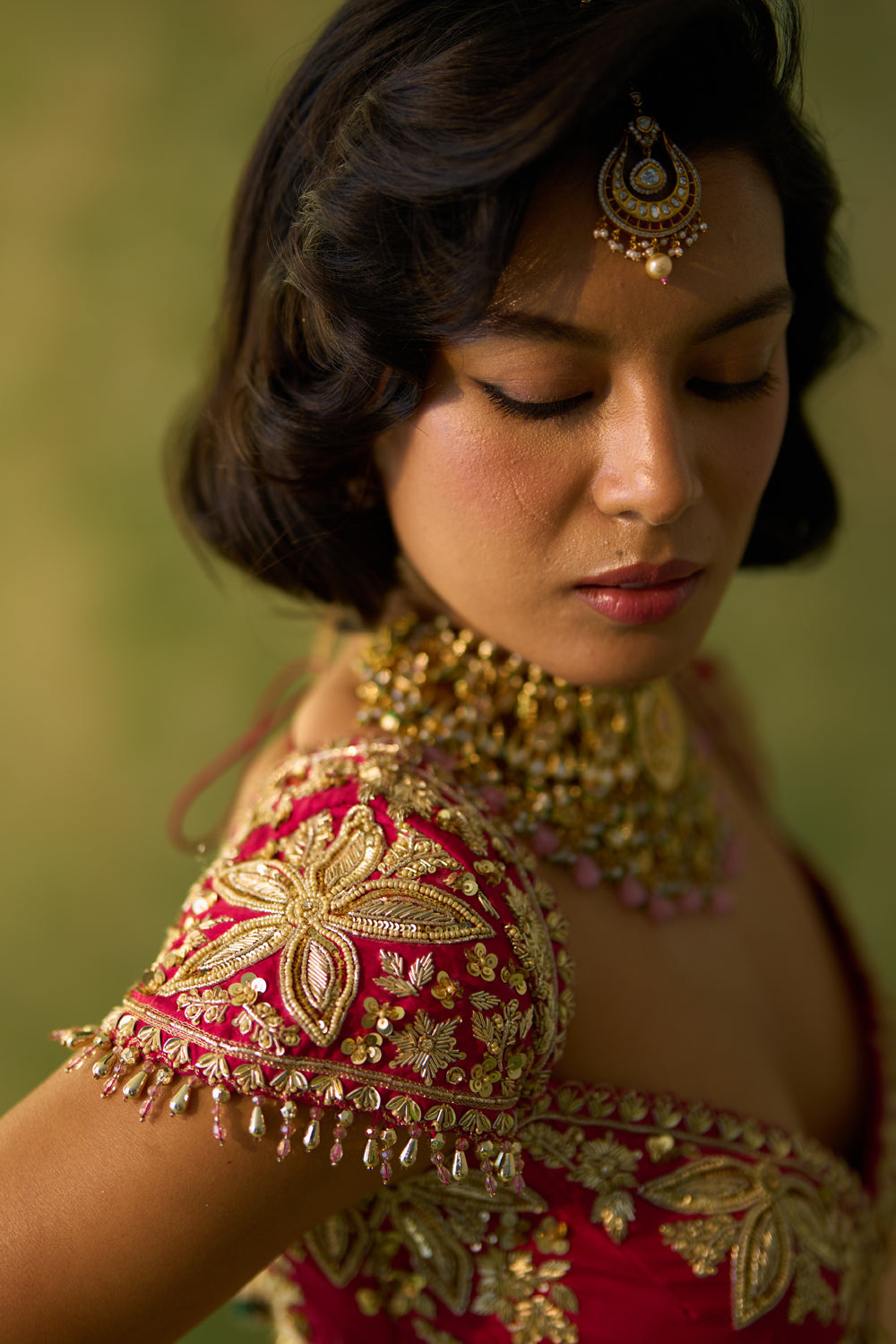 Pink Tissue Bridal Lehenga Set