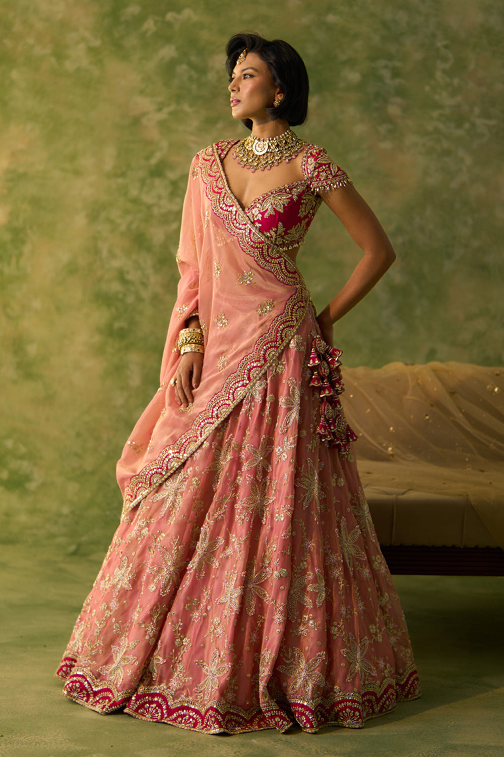Pink Tissue Bridal Lehenga Set