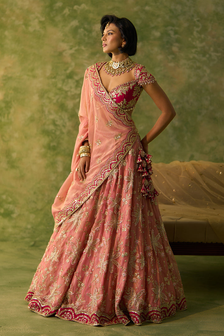 Pink Tissue Bridal Lehenga Set