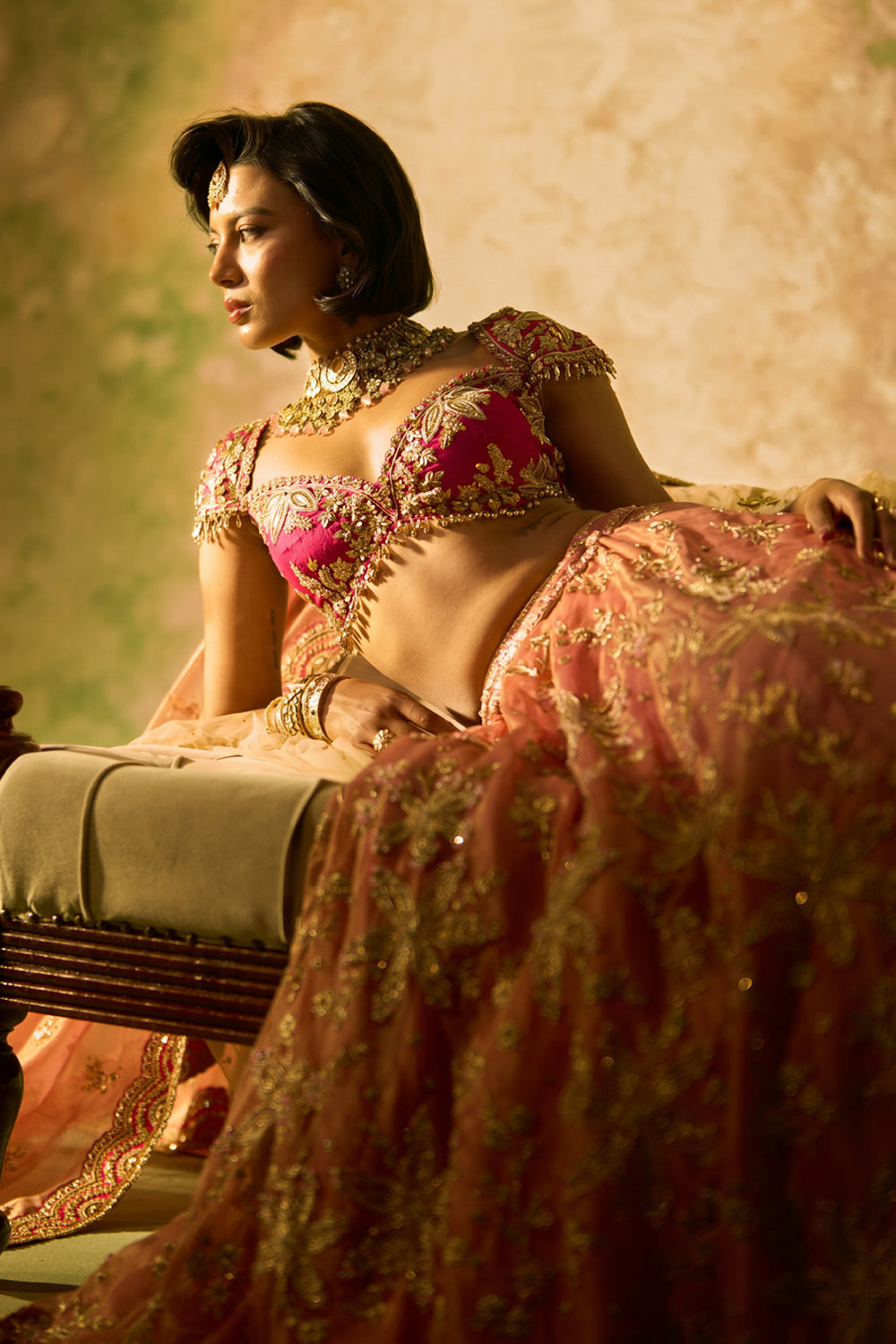 Pink Tissue Bridal Lehenga Set