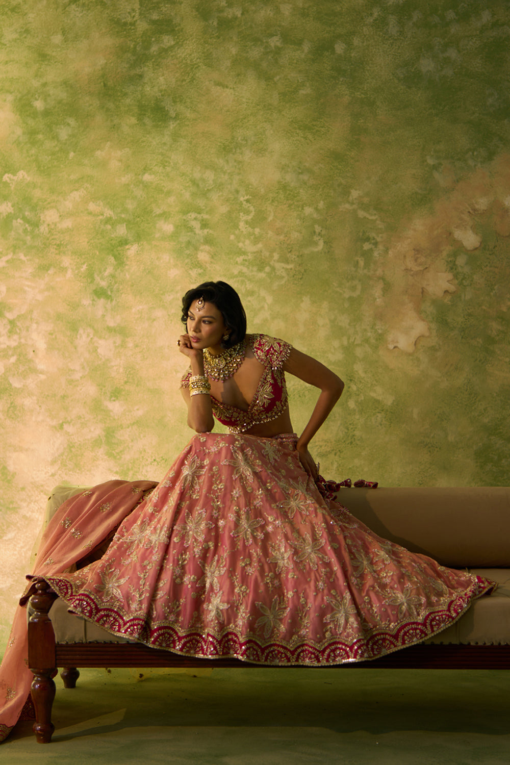 Pink Tissue Bridal Lehenga Set