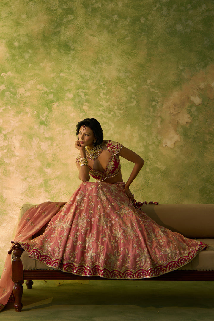 Pink Tissue Bridal Lehenga Set