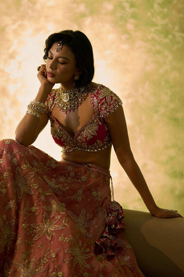 Pink Tissue Bridal Lehenga Set
