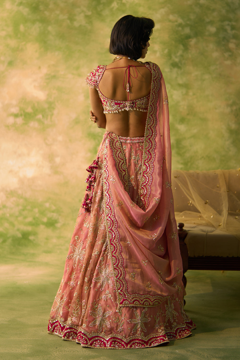 Pink Tissue Bridal Lehenga Set