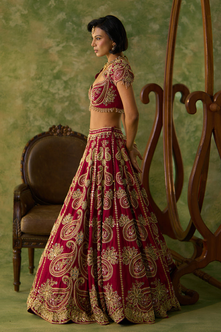 Maroon Paisley Lehenga Set