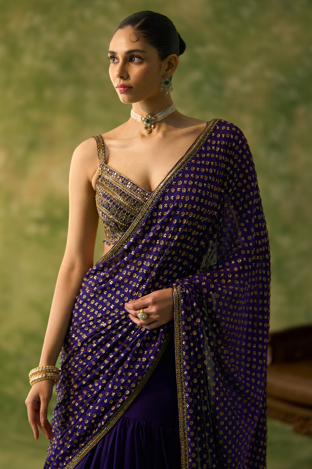 Aubergine Lehenga Saree