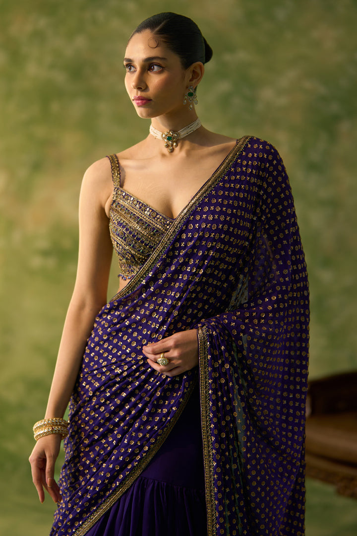 Aubergine Lehenga Saree