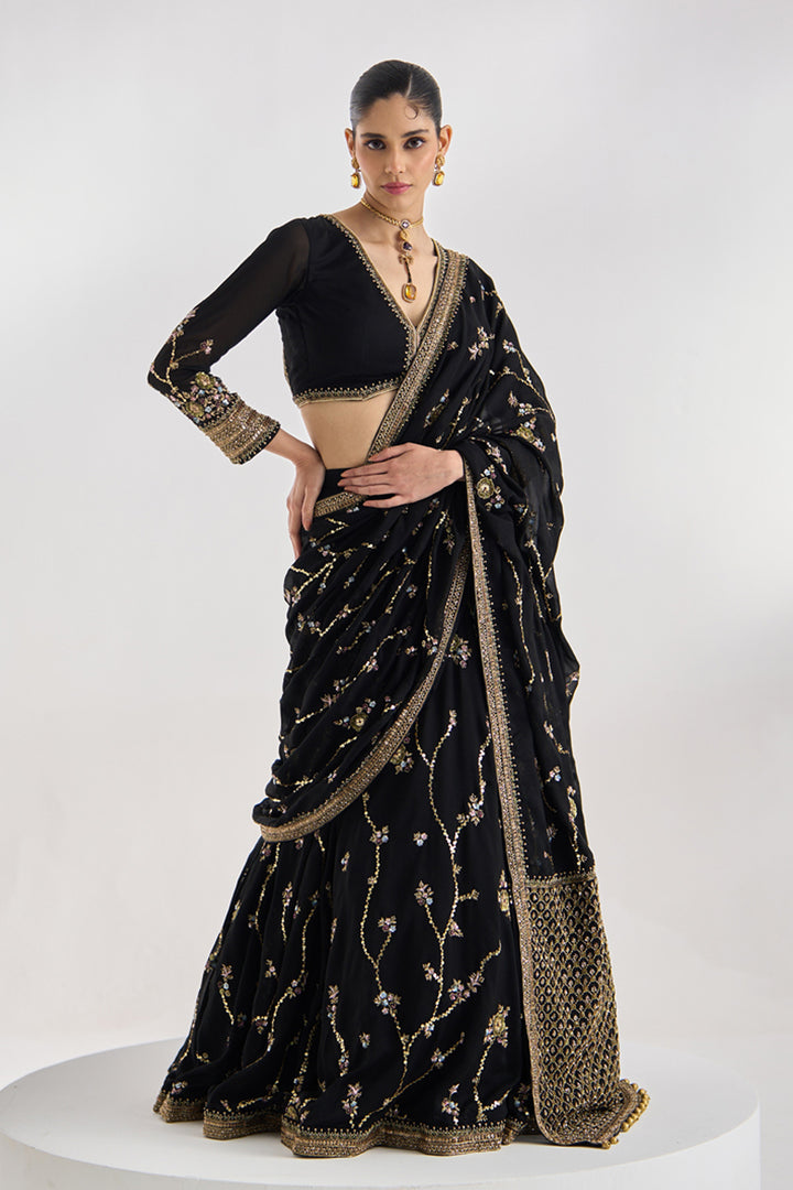 Black Georgette Lehenga Saree