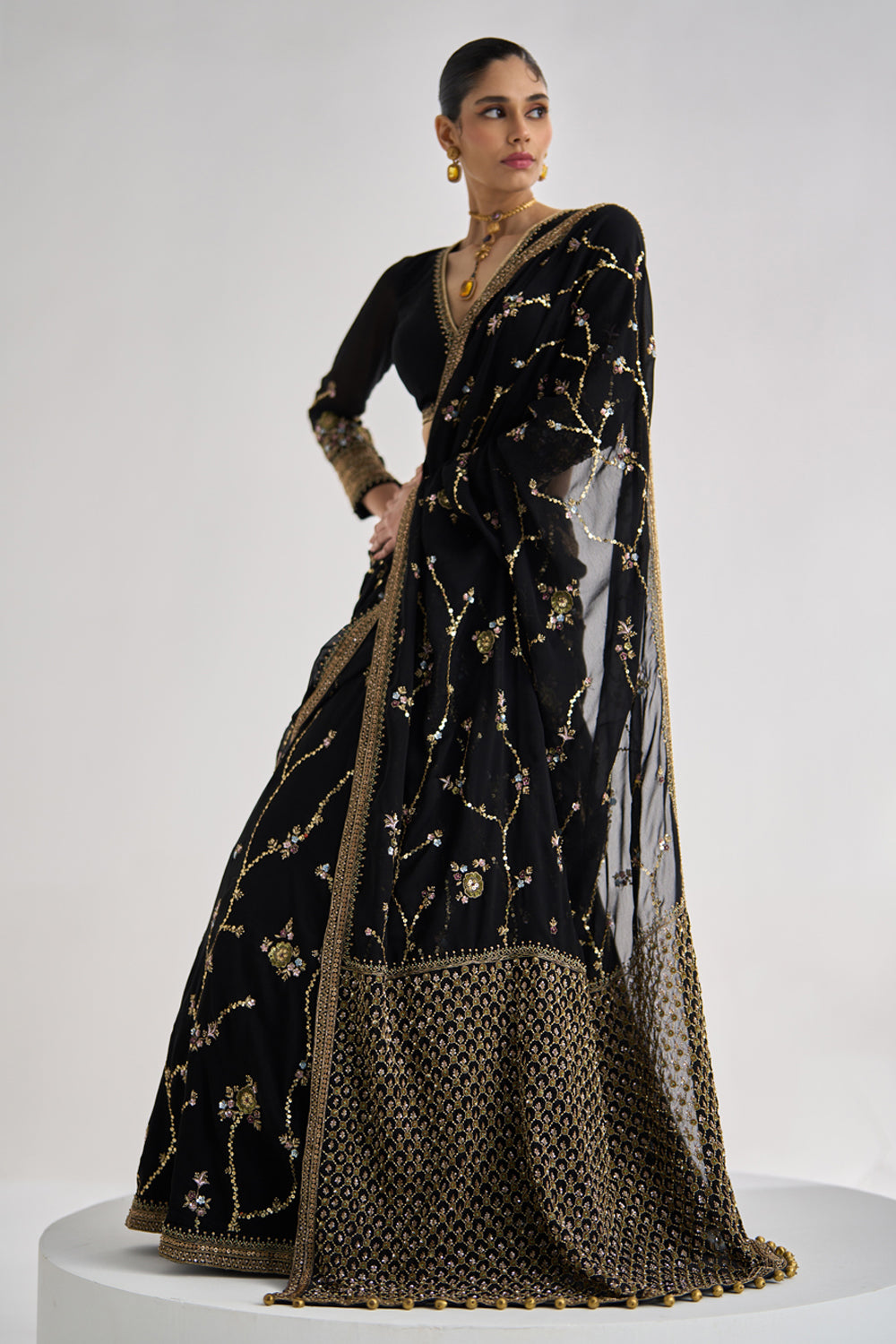 Black Georgette Lehenga Saree