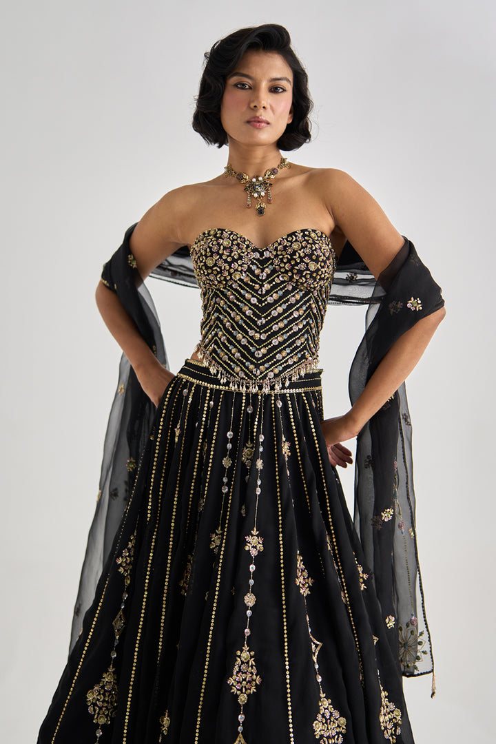 Black Corset Lehenga Set