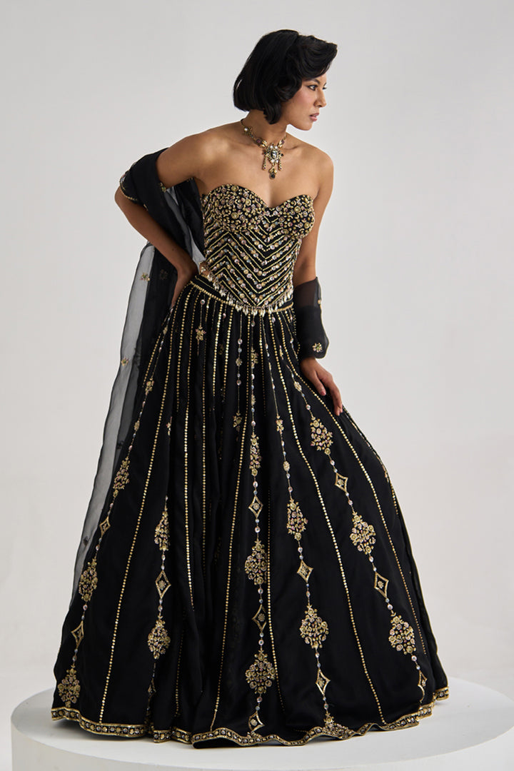 Black Corset Lehenga Set