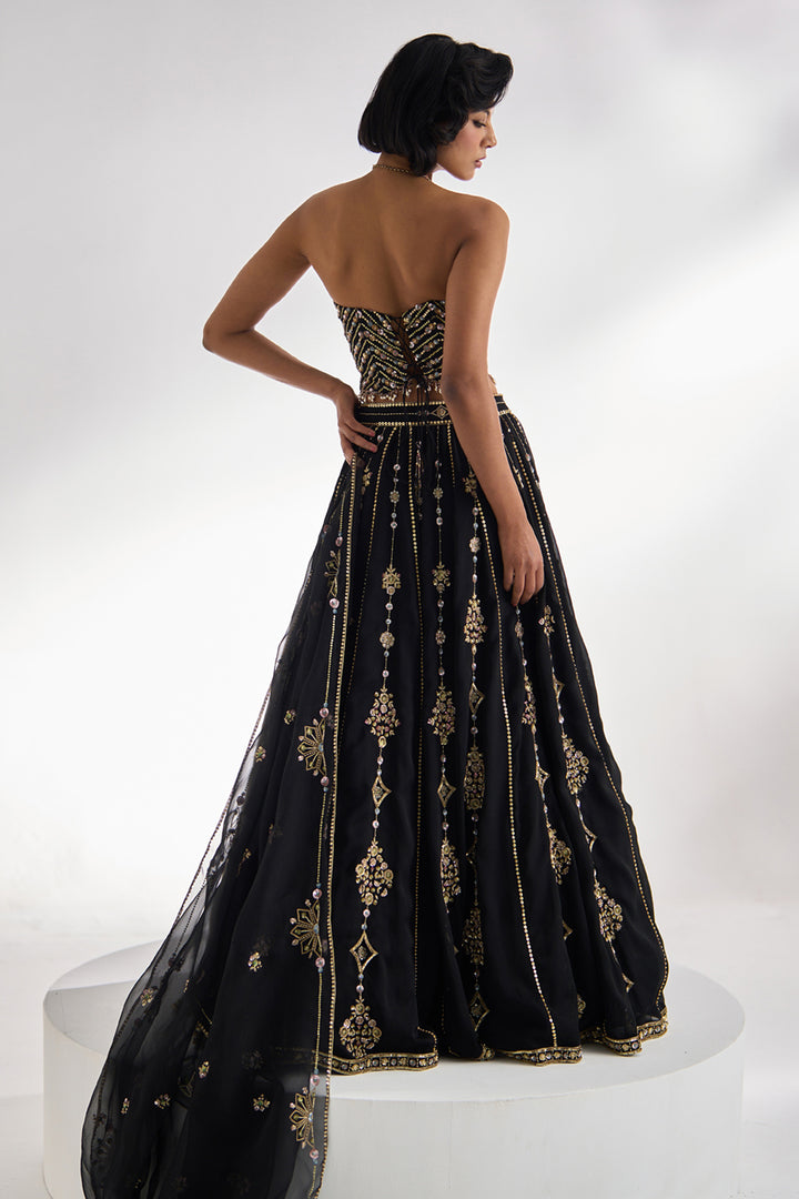 Black Corset Lehenga Set