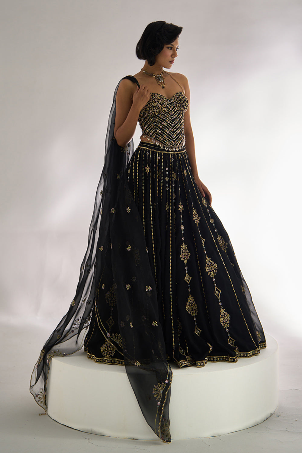 Black Corset Lehenga Set