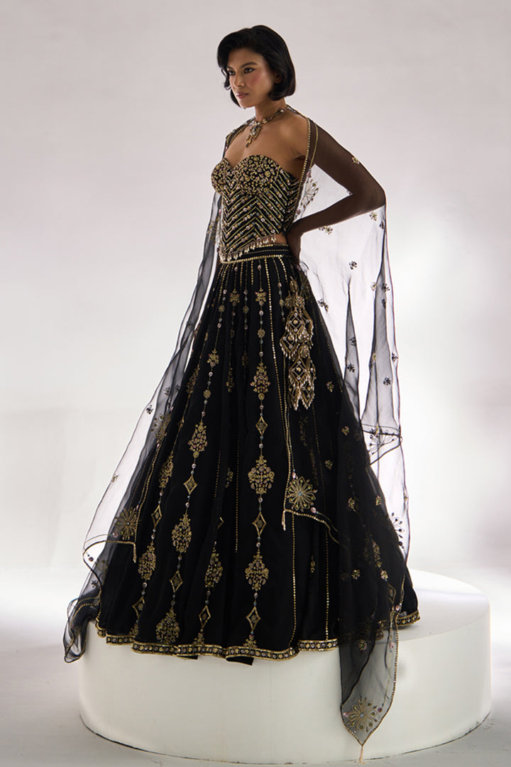 Black Corset Lehenga Set