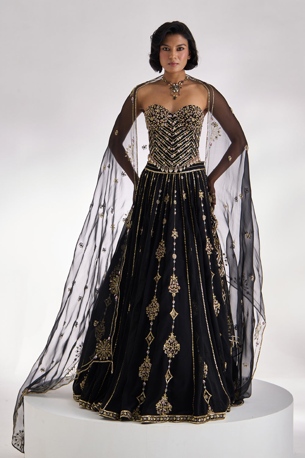 Black Corset Lehenga Set