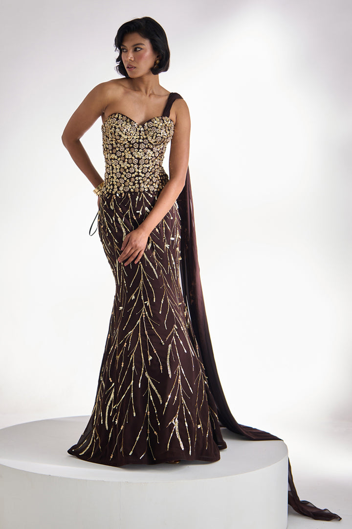 Mocha Brown Corset Skirt Set