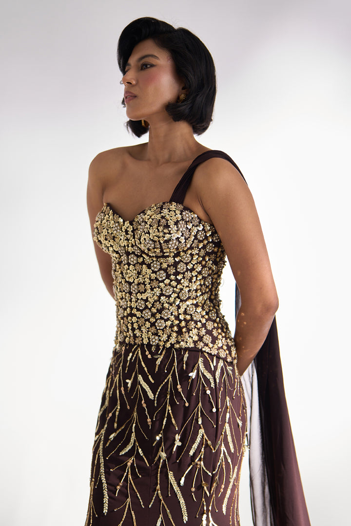 Mocha Brown Corset Skirt Set