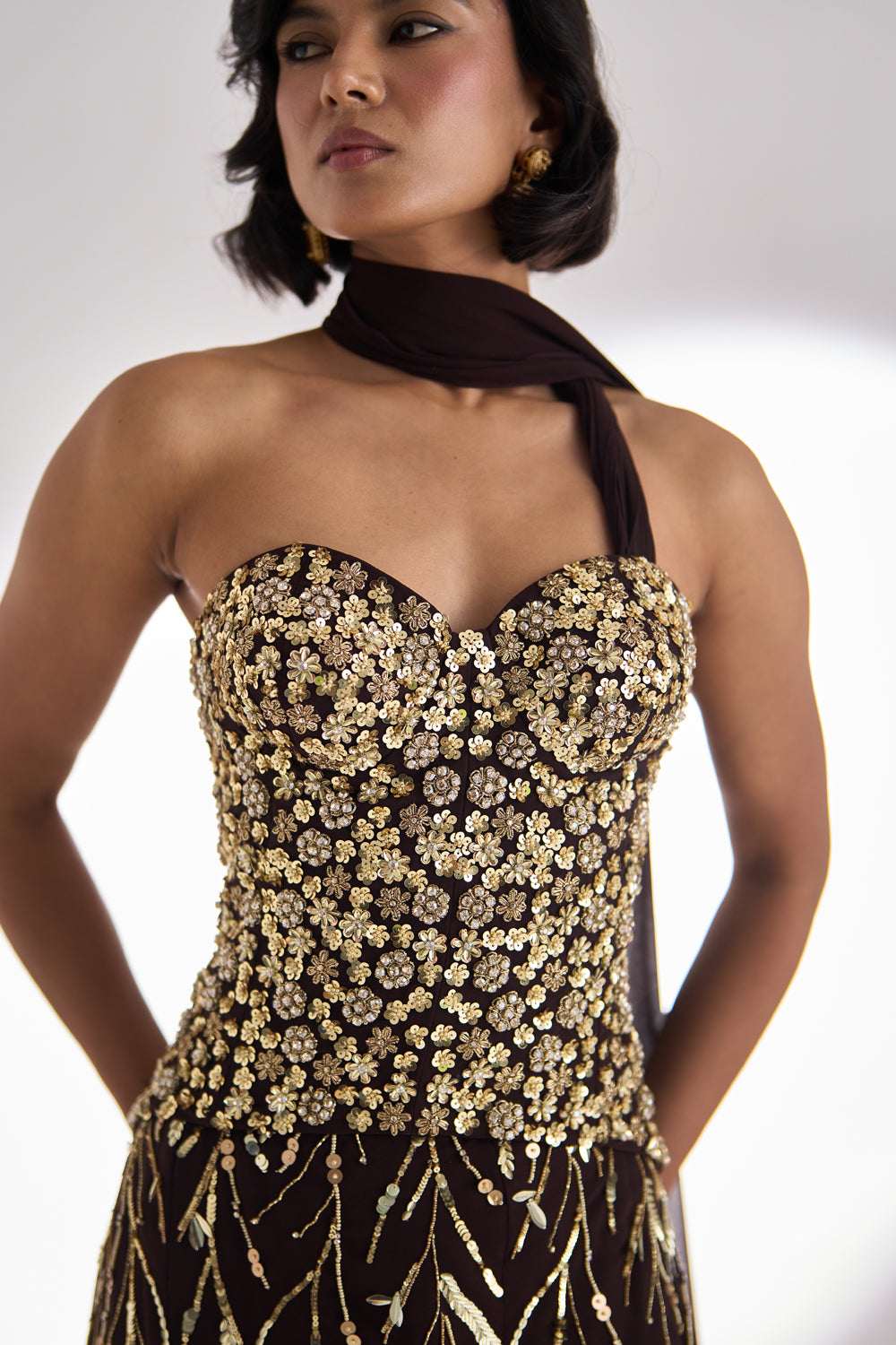 Mocha Brown Corset Skirt Set