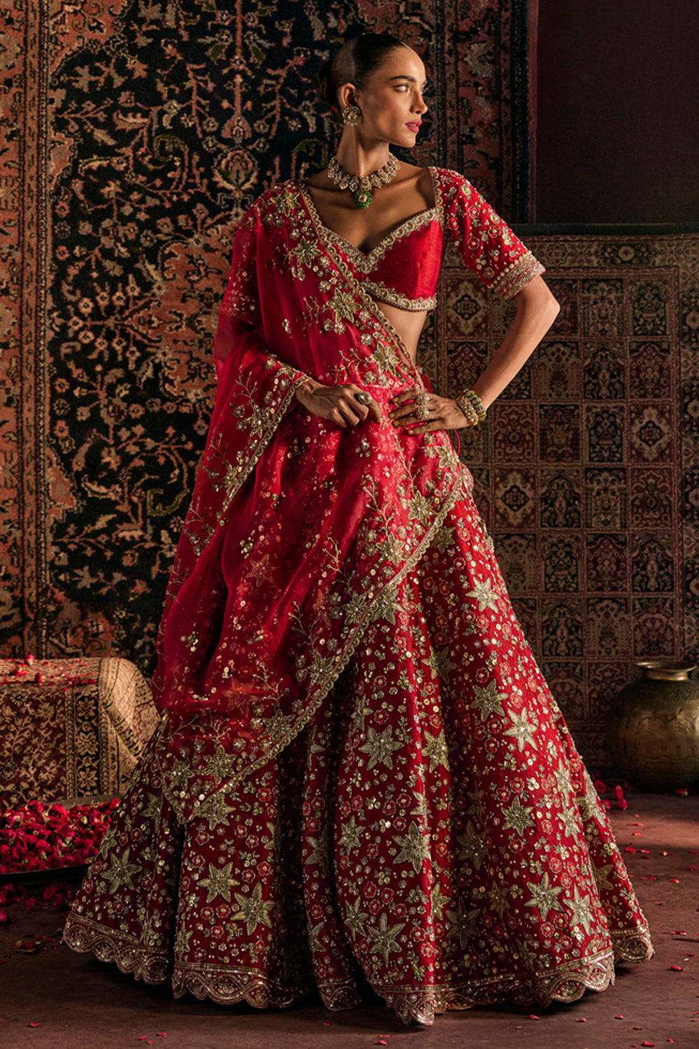 Red Munira Bridal Lehenga Set
