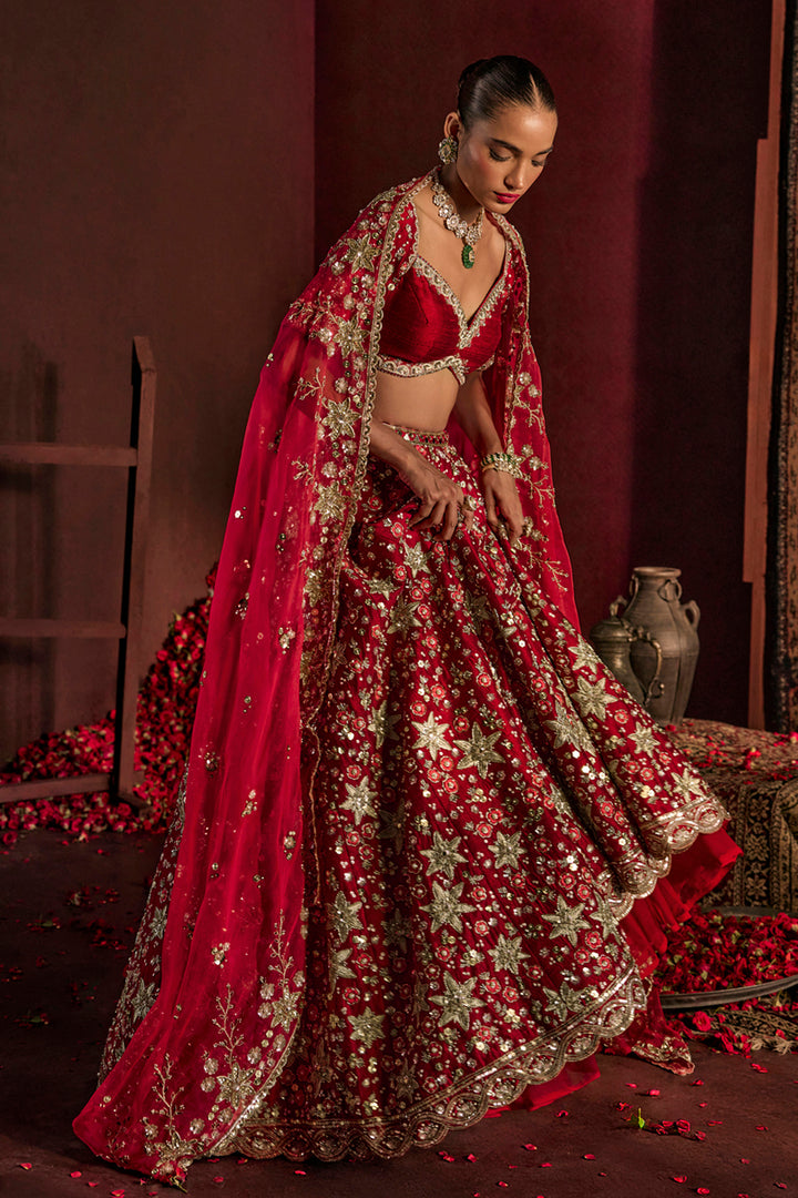 Red Munira Bridal Lehenga Set
