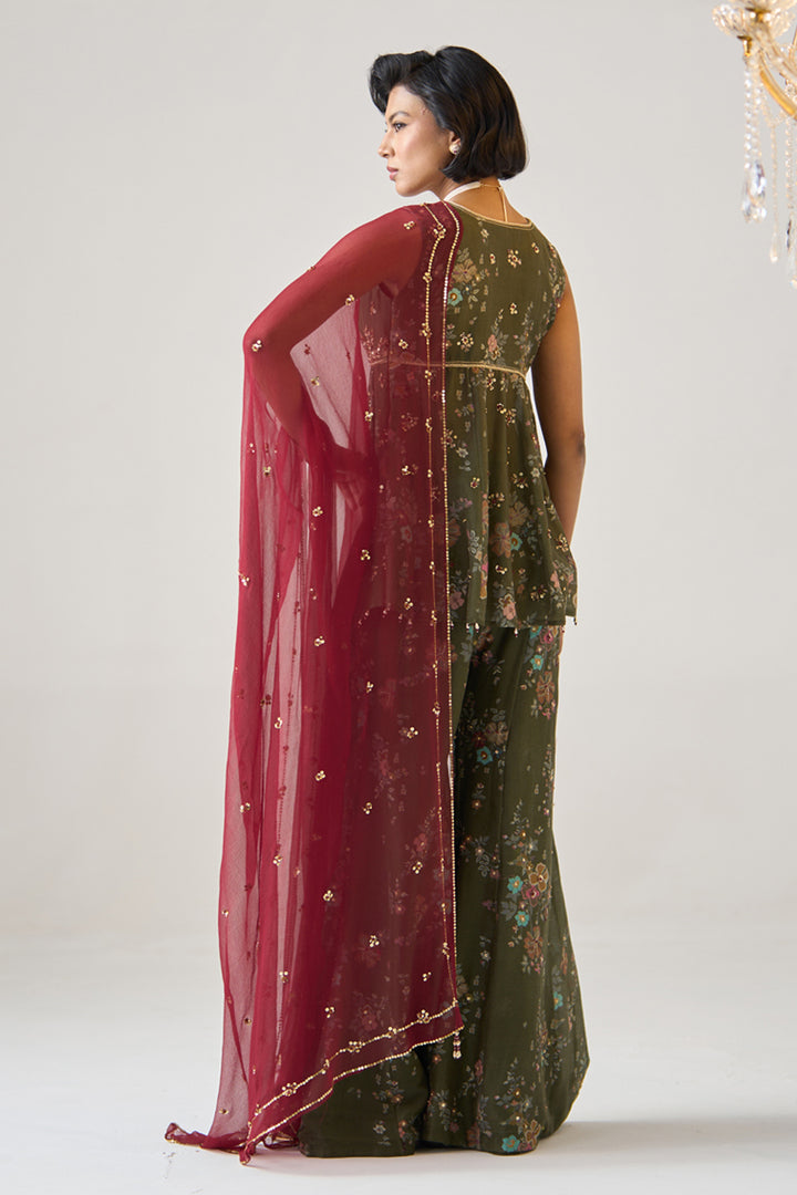 Olive Printed Sharara Set