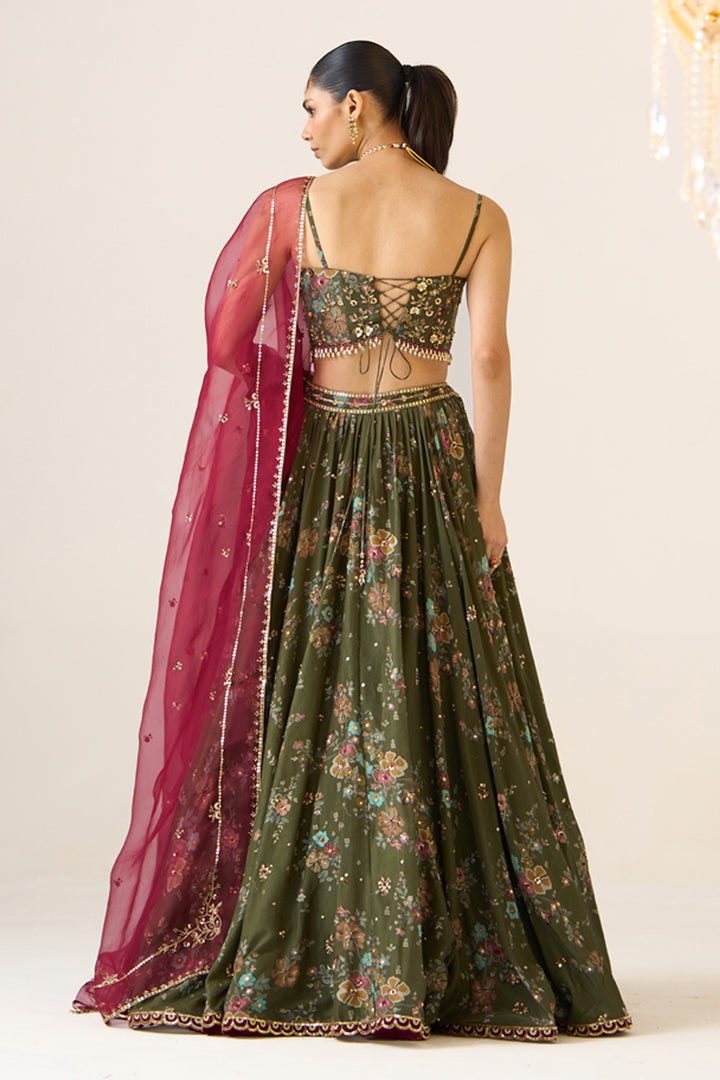 Olive Printed Lehenga Set