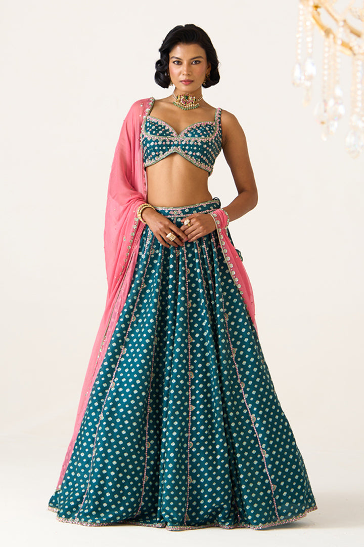 Teal Printed Lehenga Set