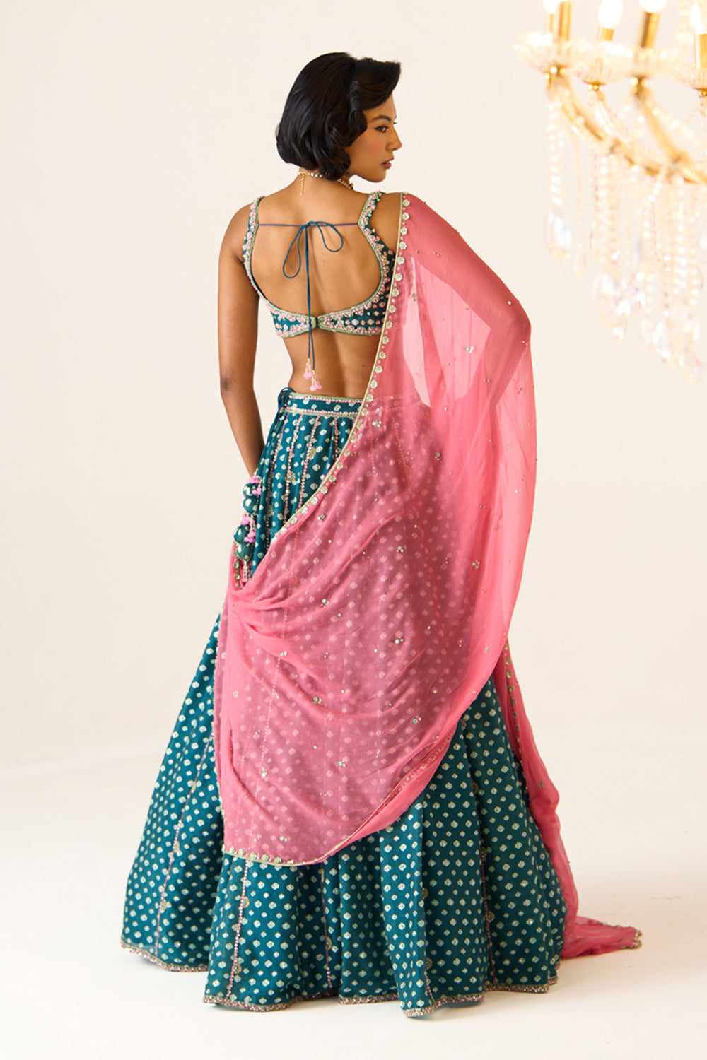 Teal Printed Lehenga Set