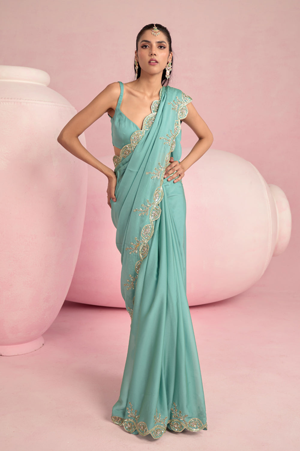 Turquoise Blue Saree