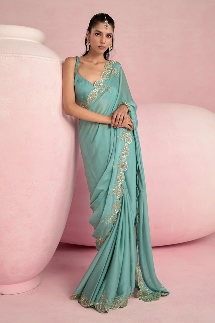 Turquoise Blue Saree