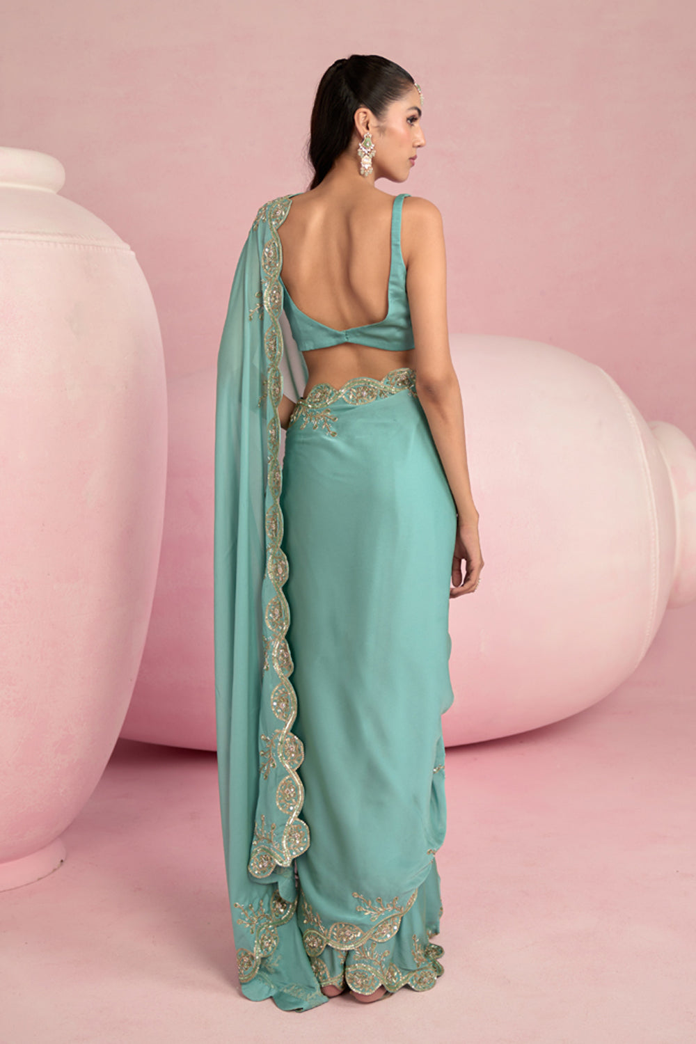 Turquoise Blue Saree
