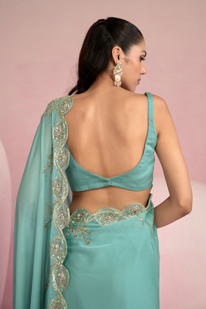 Turquoise Blue Saree
