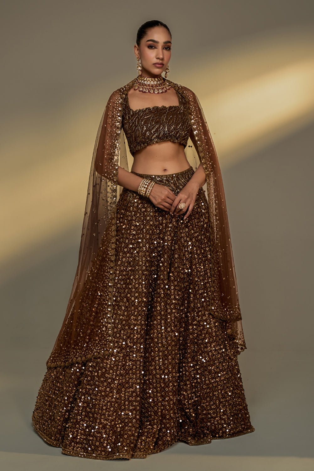 Copper Gold Corset Lehenga Set