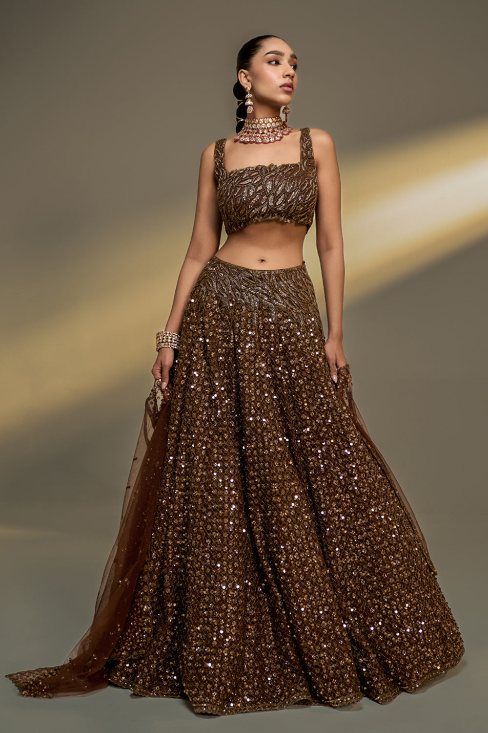Copper Gold Corset Lehenga Set