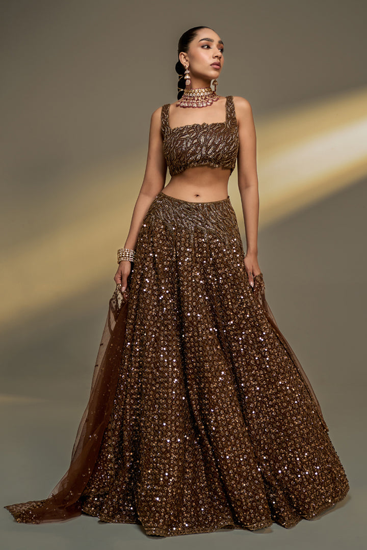 Copper Gold Corset Lehenga Set