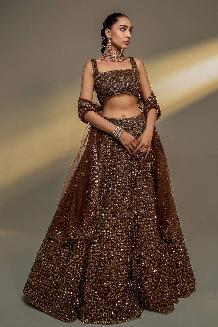 Copper Gold Corset Lehenga Set