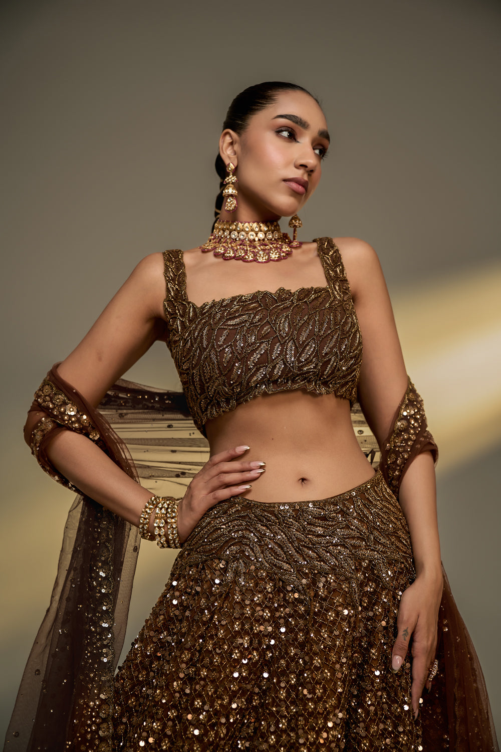 Copper Gold Corset Lehenga Set