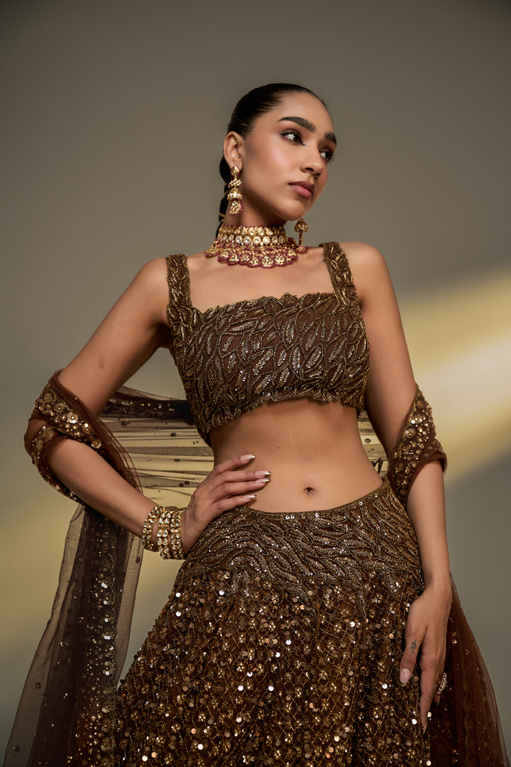 Copper Gold Corset Lehenga Set